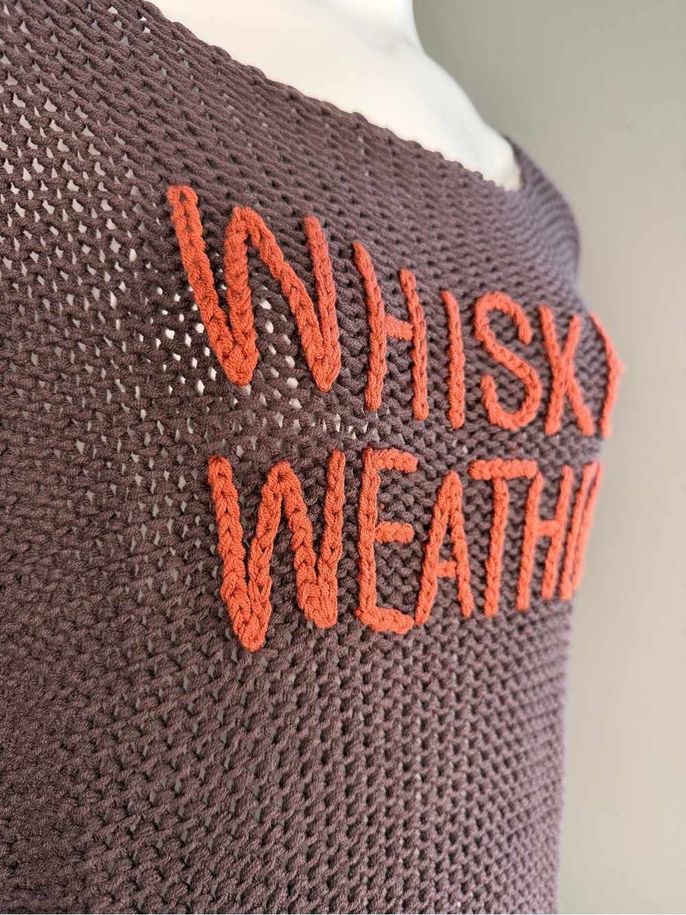 Wooden Ships Whiskey Weather Open Knit Oversized Sweater Brown Orange - Picture 3 of 7